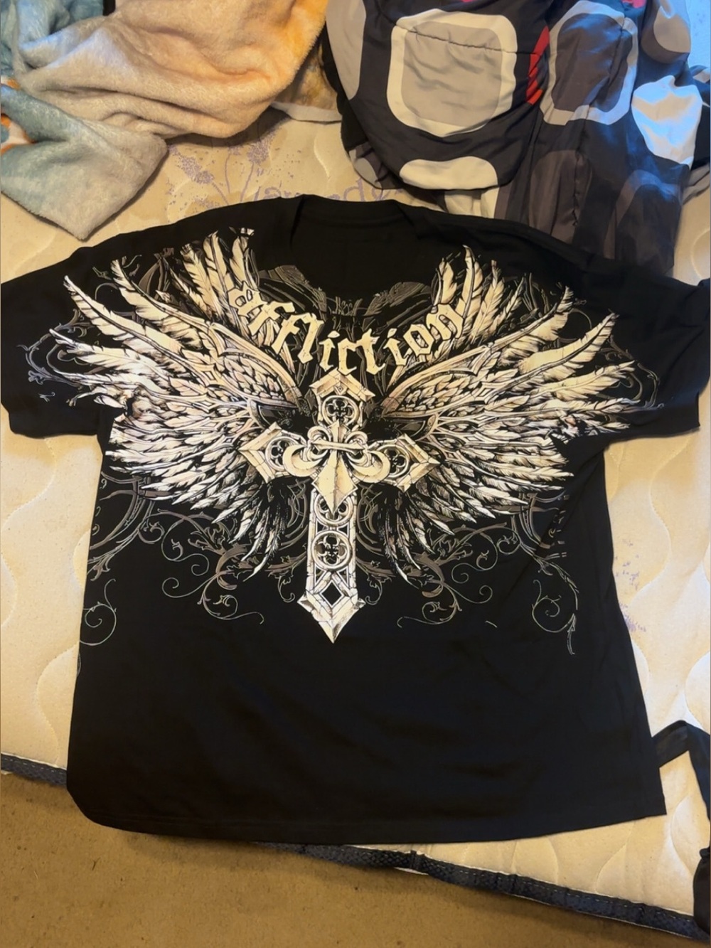 Affliction Black Short-Sleeve Tee with White Winged Cross Graphic
